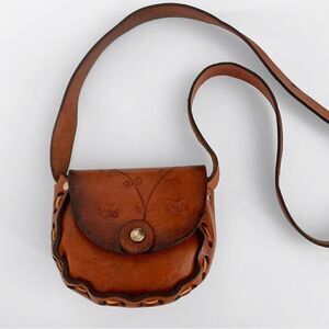 Vintage Tooled Leather Mini Saddle Bag